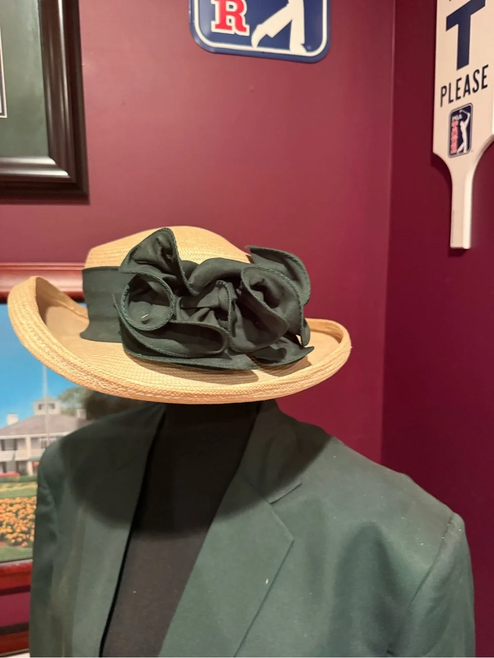Straw Outback Hat with Green Band and Yellow Embroidery